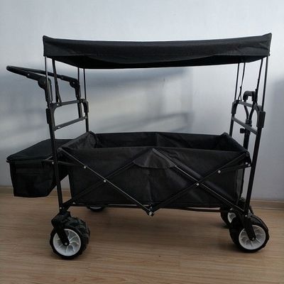 カバーおよび押しのハンドルが付いている黒い折るステーション ワゴン600Dの折りたたみワゴン