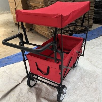 が付いている赤い折りたたみワゴン カートの折りたたみカートは押しのハンドルをホイール・カバー、ホイール・キャップ