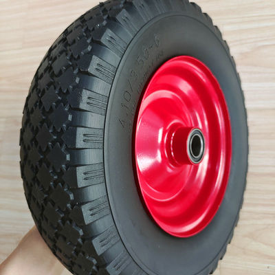 3.50-6タイヤの赤い鋼鉄縁袋手押し車のゴム製空気のトロリーは10インチを動かす